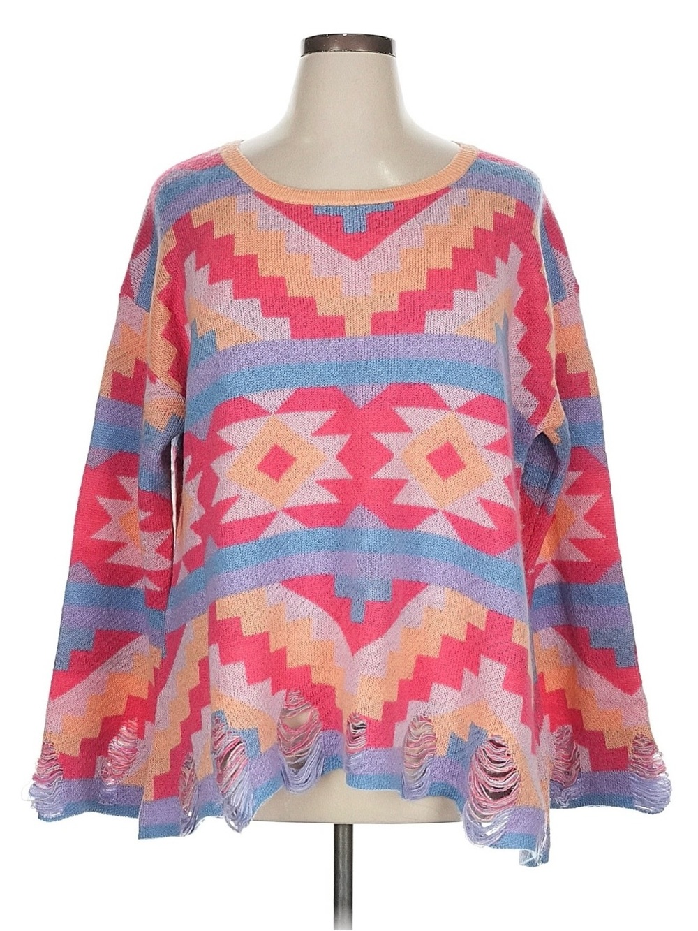 Wildfox Pink Multi-Color Geometric Crew Neck Sweater